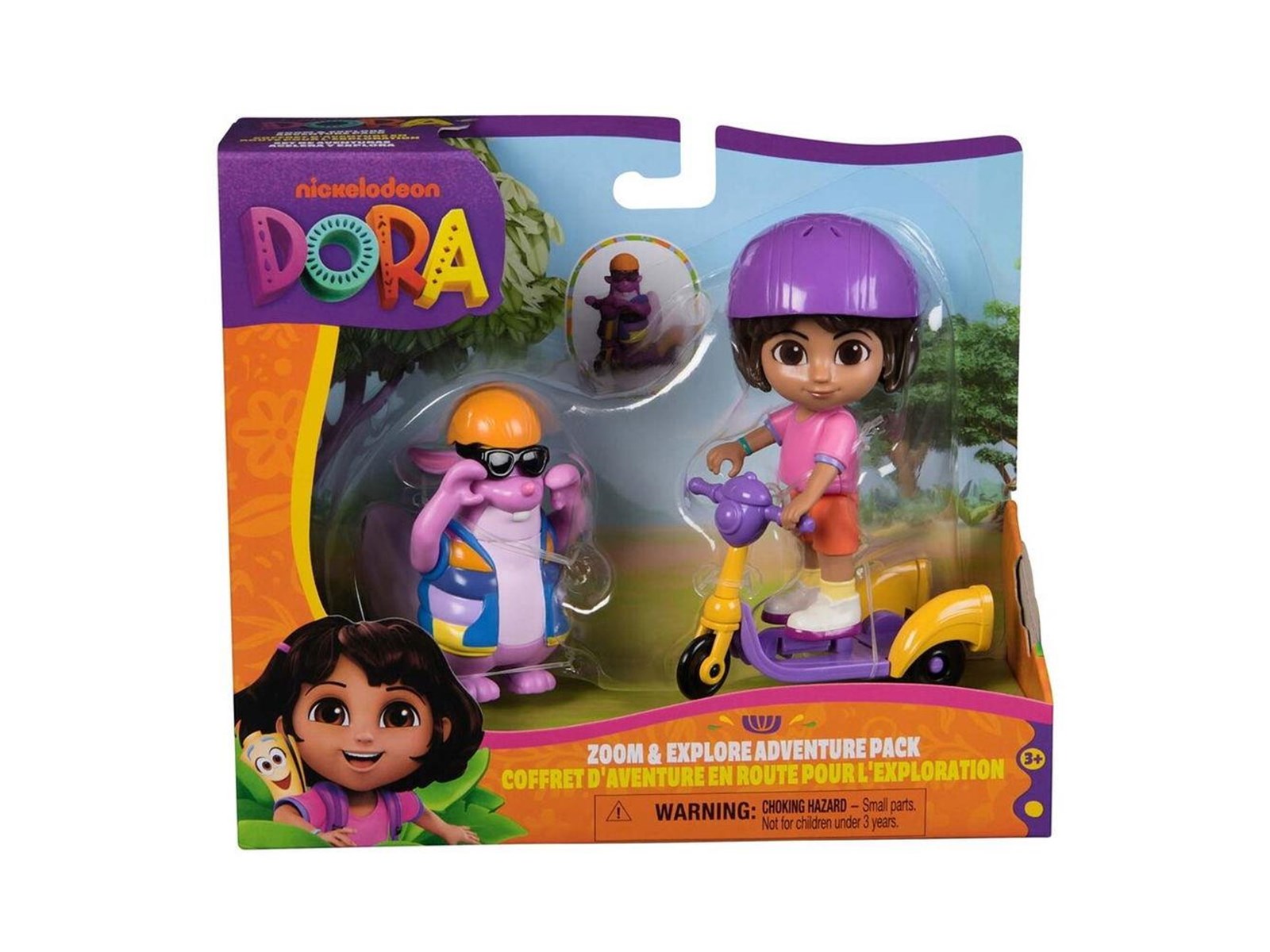 Dora Adventure Pack AFFE Boots and Fox Swiper - Mini set da gioco con 2 personaggi (circa 9 cm) e un accessorio con funzione, per giocare fantasioso