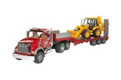 Spielzeugauto - Bruder MACK Granite Low loader truck with JCB 4CX Backho - 02813