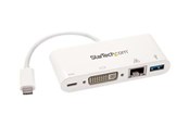 Display Kabel - StarTech.com USB-C Multiport Adapter for Laptops - Power Delivery - DVI - GbE - USB 3.0 ekstern videoadapter - hvid - DKT30CDVPD