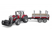 Spielzeugauto - Bruder Massey Ferguson 7480 tractor with frontloader and timber trailer toy - 02046