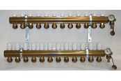 Fußbodenheizung - Pettinaroli Manifold system in- and outlet 1x3/4 incl  brackets 20 mm fittings and end pieces 12 outlets - 7035SYS20-12