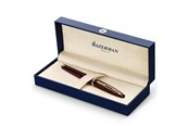 Utensilien zum Schreiben und Zeichnen - Waterman Carène Marine Amber Füller | hochglänzend Braun & Schwarz mit Clip aus 23-karätigem Gold | Füllfederhalter mit mittlerer Feder | blaue Tinte | Geschenkbox - S0700880