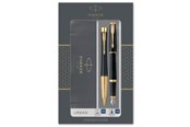 Utensilien zum Schreiben und Zeichnen - Parker Urban Duo-Geschenkset mit Kugelschreiber und Füller | schwarz-goldene Zierteile | Nachfüllmine und -patronen mit blauer Tinte | Geschenkbox - 2093381