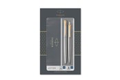 Utensilien zum Schreiben und Zeichnen - Parker Jotter Duo-Geschenkset mit Kugelschreiber und Füller | Edelstahl mit Goldzierteilen | Nachfüllmine und -patronen mit blauer Tinte | Geschenkbox - 2093257
