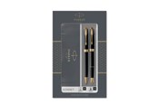 Utensilien zum Schreiben und Zeichnen - Parker Sonnet Duo-Geschenkset mit Kugelschreiber und Füller (Feder aus 18 Karat Gold) | Hochglänzend Schwarz mit Goldzierteilen | Nachfüllmine und -patronen mit schwarzer Tinte - 2093371