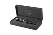 Utensilien zum Schreiben und Zeichnen - Parker Duofold Classic Füller | Schwarz mit palladium-beschichteten Zierteilen | Größe Centennial | Füllfederhalter mit mittlerer Feder aus Massivgold | schwarze Tinte und Konverter | Geschenkbox - 1931366