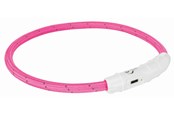 Hunde - Trixie Flash Light Ring USB Illuminated Dog Safety Collar Pink Size M-L 7mm 45cm - TX12707