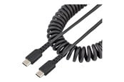 USB Kabel - StarTech.com 3ft (1m) USB C Charging Cable Coiled Heavy Duty Fast Charge & Sync USB-C Cable USB 2.0 Type-C Cable Rugged Aramid Fiber Durable Male to Male USB Cable Black - R2CCC-1M-USB-CABLE