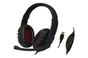 Kopfhörer/Headsets - LogiLink Stereo headset 1x USB-A plug boom microphone gaming black/red - HS0033