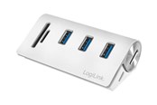 USB-Hubs - LogiLink USB 3.0 hub 3-port with card reader for SD/microSD aluminum casing USB-Hubs - USB 3.2 - 3 - Weiß - CR0045