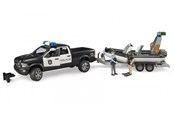 Spielzeugauto - Bruder Dodge Ram 2500 Police pickup truck trailer boat 2 figures with Light and Sound toy - 02507