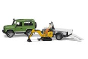 Spielzeugauto - Bruder Land Rover Defender one axle trailer JCB micro excavator + worker - BR2593