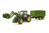 Spielzeugauto - Bruder John Deere 7R 350 with frontloader and tandemaxle tipping trailer - BR3155