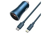 Handys - Adapter und Ladegeräte - Baseus Golden Contactor Pro car charger USB + USB-C QC4.0+ PD SCP 40W (blue) + USB-C - Lightning cable 1m (blue) - TZCCJD-03