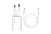 Handys - Adapter und Ladegeräte - Baseus Super Si Quick Charger 1C 25W with USB-C cable for USB-C 1m (white) - TZCCSUP-L02