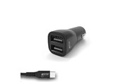 Handys - Adapter und Ladegeräte - GEAR Charger 12-24V 2xUSB 3.4A Black USB-C 2.0 cable 1m - 665092