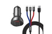 Handys - Adapter und Ladegeräte - Baseus car charger with 24W display + 3in1 Three Primary Colors USB cable 1.2m - TZCCBX-0G