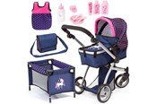 Puppen & Zubehör - Bayer Design Doll's Pram Mega Set - Navy Unicorn - 18354AC