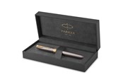 Utensilien zum Schreiben und Zeichnen - Parker Sonnet Fountain Pen | Grey Lacquer with Gold Trims | Fine Stainless Steel Nib with Gold Coating | Black Ink Cartridge Refill | Gift Box - 2213680