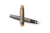Utensilien zum Schreiben und Zeichnen - Parker IM Fountain Pen | Grey Lacquer with Gold Trims | Fine Polished Stainless Steel Nib | Blue Ink Cartridge Refill | Gift Box - 2213776