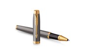 Utensilien zum Schreiben und Zeichnen - Parker IM Rollerball Pen | Grey Lacquer with Gold Trims | Fine Stainless Steel Point | Black Ink Refill | Gift Box - 2213778