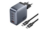 Handys - Adapter und Ladegeräte - Vention Power Charger 3x USB-C 1x USB-A 100W with 1m USB-C Cable - Grey/Black - TZ-FETH0-EU