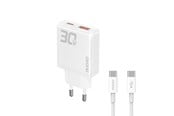 Handys - Adapter und Ladegeräte - Dudao GaN  A30EUT 30W USB-A / USB-C Wall Charger + USB-C - USB-C Cable - White - 6976625332809