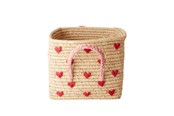 Kinderzimmer - Rice Raffia Basket with Handles - Hearts - BSRAT-30HEA