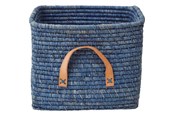 Kinderzimmer - Rice Small Square Raffia Basket with Leather Handles - BSRAT-30B