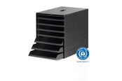 Schreibtischzubehör - DURABLE Schubladenbox mit versenkbarer Frontplatte für die Aufbewahrung von schriftlichen Unterlagen bis Format C4. Mit 7 offenen Schubladen. - 1712001058