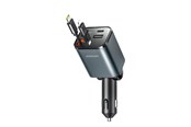 Handys - Anderes Zubehör - Joyroom JR-CCL05 30W 4-in-1 Car Charger with 2 Built-in Retractable Cables - Dark Gray - JR-CCL05