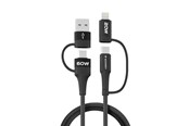 USB Kabel - Wozinsky WNBAA 4in1 Cable 2x USB-C 1x USB-A 1x Lightning 60W 1 m - Black - 5907769308819
