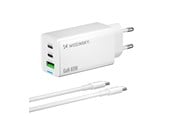 Handys - Adapter und Ladegeräte - Wozinsky GaN 65W Charger with USB-A 2xUSB-C Ports with 65W USB-C Cable - White - 5907769383922