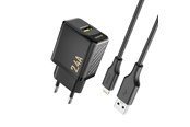 Handys - Adapter und Ladegeräte - Dudao A23LEU 2.4A GaN EU USB-A wall charger with USB-A cable - Lightning - black - 6976625334032