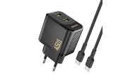 Handys - Adapter und Ladegeräte - Dudao A28PCEU PD 45W GaN 2xUSB-C Wall Charger with USB-C Cable - Black - 6976625334315