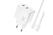 Handys - Adapter und Ladegeräte - Dudao A28PCEU PD 45W GaN 2xUSB-C Wall Charger with USB-C Cable - White - 6976625334308
