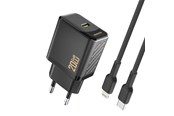 Handys - Adapter und Ladegeräte - Dudao A26LEU PD 20W GaN USB-C Wall Charger with USB-C Cable - Lightning - Black - 6976625334070