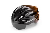 Fahrrad-Zubehör - Rockbros Bike Helmet with Visor Detachable UV Protective Goggles Unisex - Black/Brown - 8386824304077
