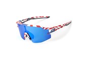 Fahrrad-Zubehör - Rockbros Polarized Cycling Glasses with UV Protection and Corrective Insert Blue Lenses - USA Pattern - White - 8386824303766