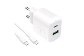 Handys - Adapter und Ladegeräte - Puro  PROLITE 30W USB-A / USB-C Wall Charger + USB-C - USB-C 1.2m Cable - White - PUTCUSBAC30WDYKCCWHI