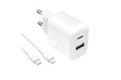 Handys - Adapter und Ladegeräte - Puro PROLITE 25W USB-A / USB-C Wall Charger + USB-C - USB-C 1.2m Cable - White - PUTCUSBAC25WDYKCCWHI