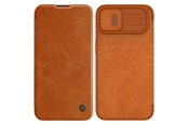 Handys - Cover & Cases - Nillkin Qin Leather Pro Case iPhone 14 Plus Case Camera Cover Holster Cover Flip Case Brown - 6902048248984