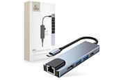 USB-Hubs - Tech-Protect V3 5in1 USB-C - USB-A 3.0 / USB-A 2.0 / USB-C / HDMI / RJ45 - grey USB-Hubs - USB 2.0 - 6 - Grau - 9589046919312