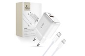 Handys - Adapter und Ladegeräte - Tech-Protect C20W USB-C PD 20W / USB-A QC 3.0 Mains Charger with USB-C / Lightning Cable - White - 9490713929124