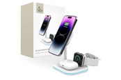 Handys - Adapter und Ladegeräte - Tech-Protect QI15W-A27 3in1 Inductive Charger with MagSafe Stand for Smartphone / Apple Watch / AirPods - White - 9490713934647