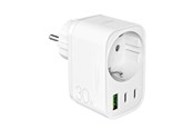 Andere Kabel - Puro 30W Power Delivery Charger with Schuko Plug and Socket 2x USB-C + 1x USB-A - White - PUTCSPUSBA2C30WWHI