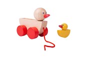 Baby Spielzeug - Bigjigs Wooden Pull Animal Duck with Chick - BJ770