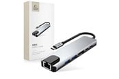 USB-Hubs - Tech-Protect HB02 HUB Adapter 6in1 USB-C + USB2.0 + USB3.0 + HDMI 4K 30Hz + RJ45 + PD100W - Grey USB-Hubs - USB 3.0 - 6 - Grau - 5906302360574