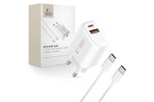 Handys - Adapter und Ladegeräte - Tech-Protect NCA45W-GAN 2-Port 45W AC Charger with USB-C Cable - White - 5906302352814