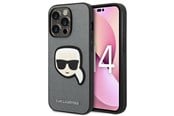 Handys - Cover & Cases - Karl Lagerfeld Saffiano Karl's Head Patch Case for iPhone 14 Pro - Silver - 3666339077099